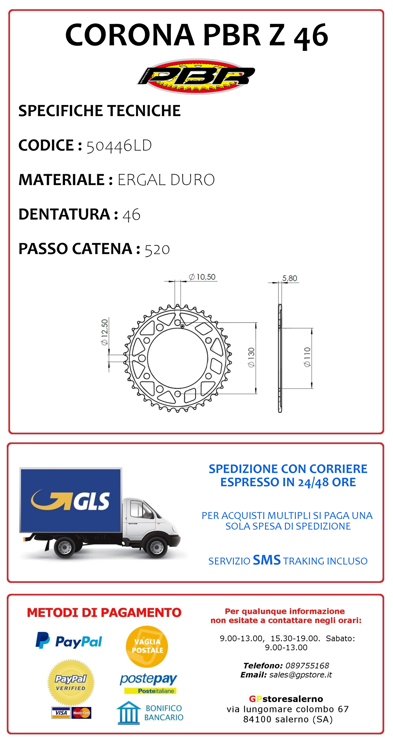 Immagine di 50446LD CORONA PBR ERGAL DURO Z46 PASSO 520 YAMAHA 320 MT03 ABS DAL 2016 AL 2024