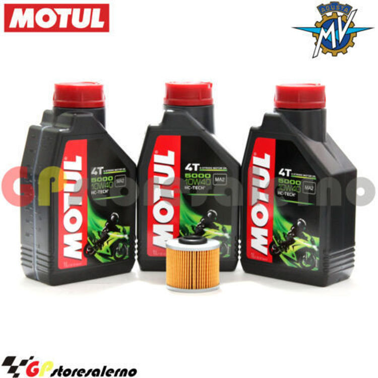 Immagine di KIT TAGLIANDO OLIO + FILTRO MOTUL 5000 10W40 3 LITRI MV AGUSTA F3 675 DAL 2011 AL 2016