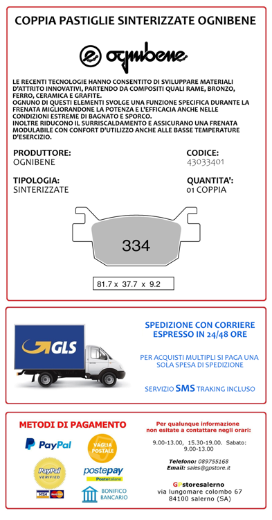 Immagine di 43033401 PASTIGLIE POSTERIORI SINTERIZZATE OGNIBENE PEUGEOT 400 METROPOLIS DAL 2017 AL 2020