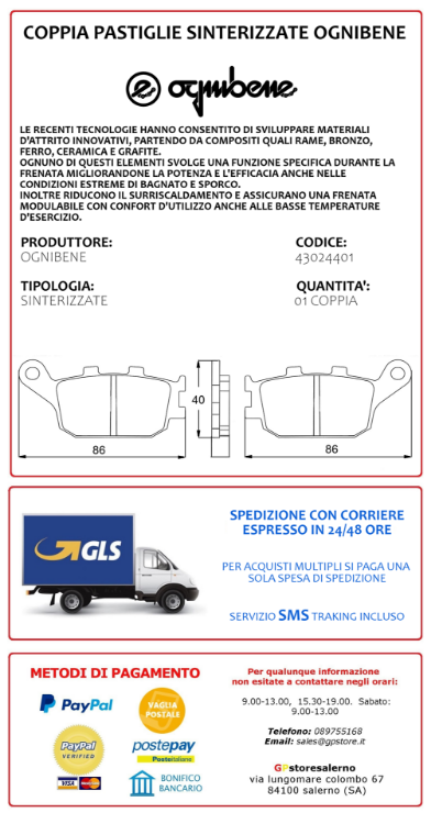 Immagine di 43024401 PASTIGLIE POSTERIORI SINTERIZZATE OGNIBENE HONDA 600 CBF N ABS DAL 2004 AL 2012