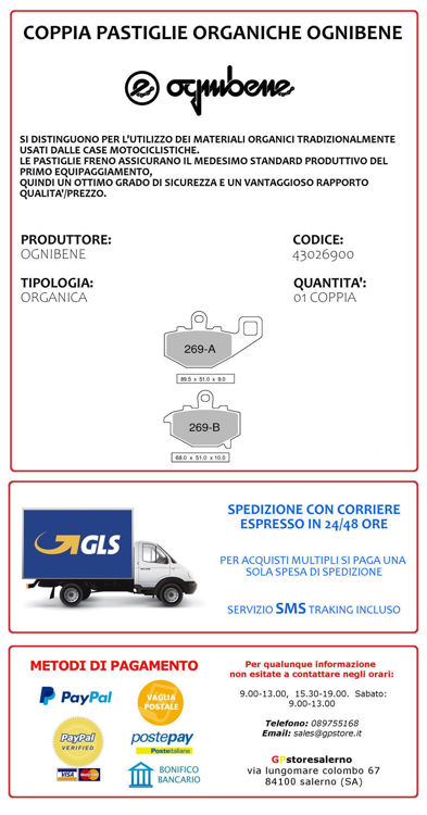 Immagine di 43026900 PASTIGLIE POSTERIORI ORGANICHE OGNIBENE KAWASAKI 600 ZZ-R DAL 1993 AL 2006