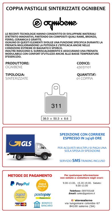 Immagine di 43031101 PASTIGLIE ANTERIORI SINTERIZZATE OGNIBENE PER KAWASAKI 750 Z Z750 R DAL 2011 AL 2012