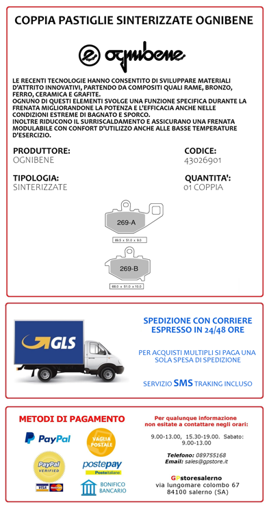 Immagine di 43026901 PASTIGLIE POSTERIORI SINTERIZZATE OGNIBENE KAWASAKI 650 KLE VERSYS ABS DAL 2007 AL 2014