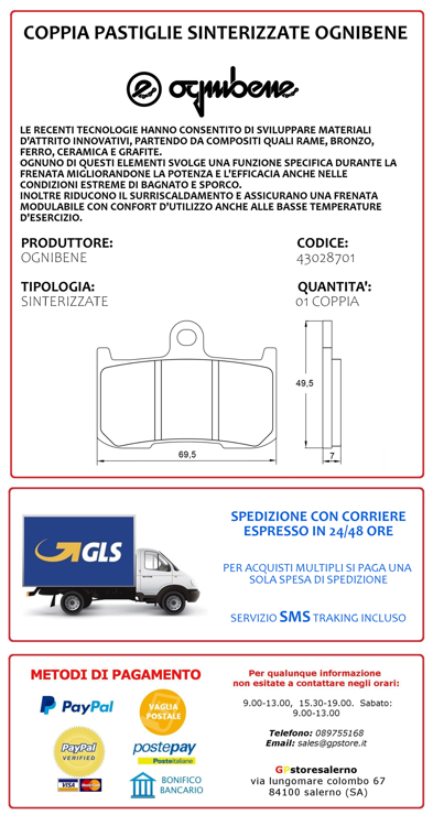 Immagine di 43028701 COPPIA PASTIGLIE ANTERIORI SINTERIZZATE OGNIBENE PER SUZUKI 800 DL V STROM SE 2024