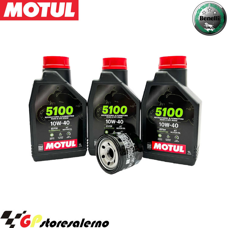 Immagine di KIT TAGLIANDO OLIO + FILTRO MOTUL 5100 10W40 3 LITRI BENELLI BN 302 / ABS DAL 2015 AL 2020