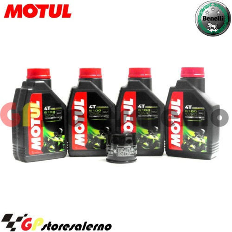 Immagine di KIT TAGLIANDO OLIO + FILTRO MOTUL 5100 10W40 4 LITRI BENELLI LEONCINO 500 / TRAIL DAL 2016 AL 2024