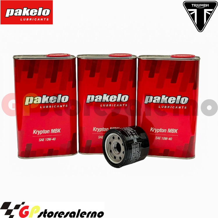 Immagine di KIT TAGLIANDO OLIO + FILTRO 3L PAKELO KRYPTON MBK 10W40 TRIUMPH 675 DAYTONA / R DAL 2006 AL 2016