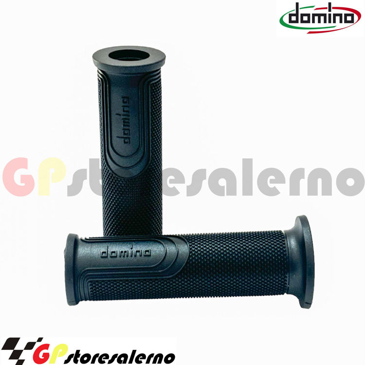 Immagine di COPPIA MANOPOLE DOMINO STYLE FORATE DIAMETRO 22 STRADALE COLORE NERO