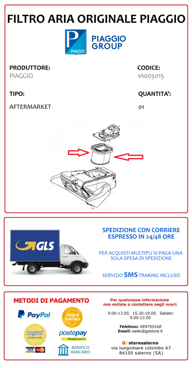 Immagine di 1A005015 FILTRO ARIA ORIGINALE PIAGGIO 125 Liberty IGET 4T 3V IE DAL 2015 AL 2019