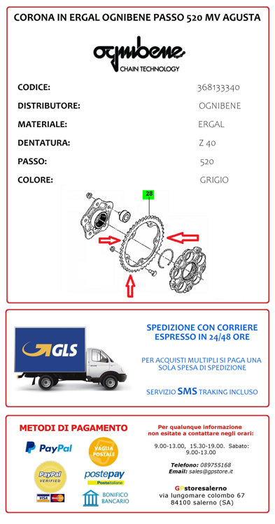 Immagine di 368133340 CORONA OGNIBENE ERGAL Z40 PASSO 520 PER MV AGUSTA 800 BRUTALE DAL 2012 AL 2022