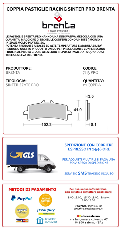 Immagine di 7113 PRO COPPIA PASTIGLIE BRENTA RACING SINTERIZZATE PRO HUSQVARNA 450 FS 4T DAL 2015 AL 2024