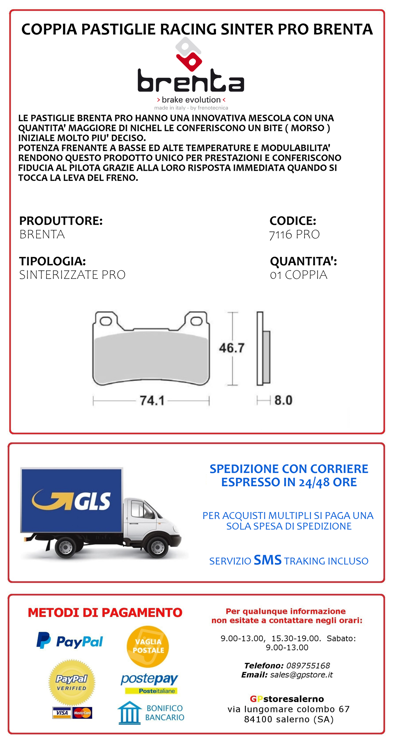 Immagine di 7116 PRO COPPIA PASTIGLIE BRENTA RACING SINTERIZZATE PRO HONDA 600 CBR RR / ABS DAL 2009 AL 2017