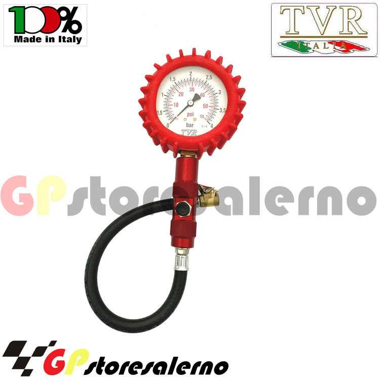 Immagine di MANOMETRO TVR CONTROLLO PRESSIONE PNEUMATICI RACING ALTA PRECISIONE PROFESSIONALE 80mm 4 BAR ERGAL ROSSO