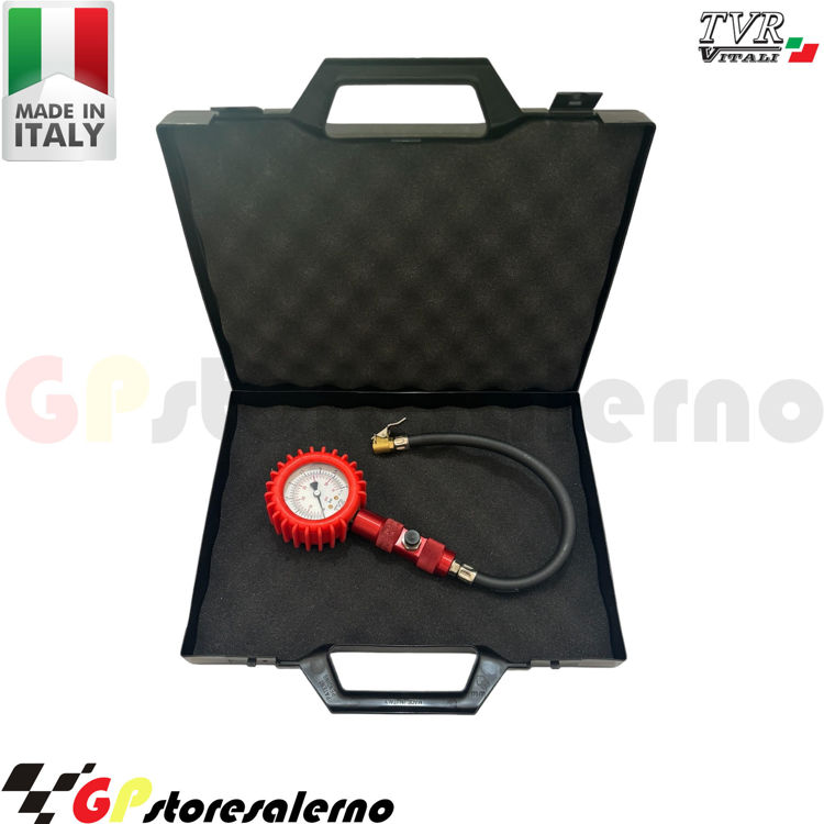 Immagine di MANOMETRO TVR CONTROLLO PRESSIONE PNEUMATICI RACING ALTA PRECISIONE PROFESSIONALE 80mm 4 BAR ERGAL ROSSO