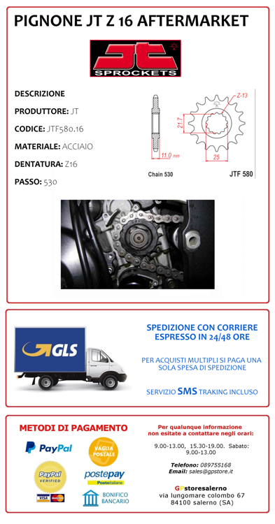 Immagine di JTF580.16 PIGNONE JTF IN ACCIAIO PASSSO 530 Z 16 PER YAMAHA 600 FZ6 N DAL 2004 AL 2009