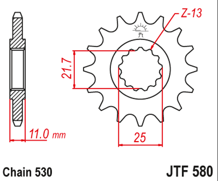 Immagine di JTF580.16 PIGNONE JTF IN ACCIAIO PASSSO 530 Z 16 PER YAMAHA 600 FZ6 N DAL 2004 AL 2009