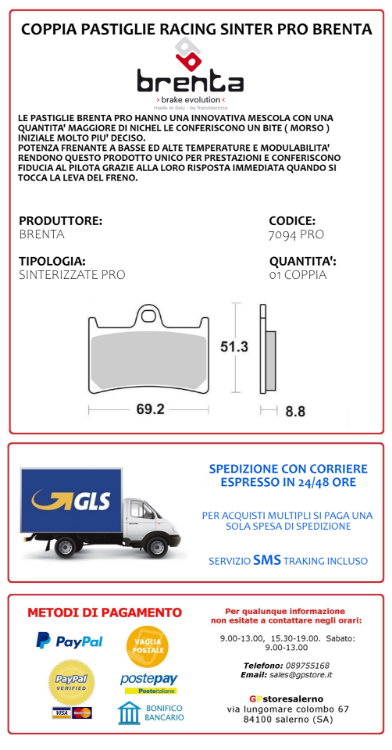 Immagine di 7094 PRO COPPIA PASTIGLIE BRENTA RACING SINTERIZZATE PRO YAMAHA 125 TZR R DAL 1994 AL 1996