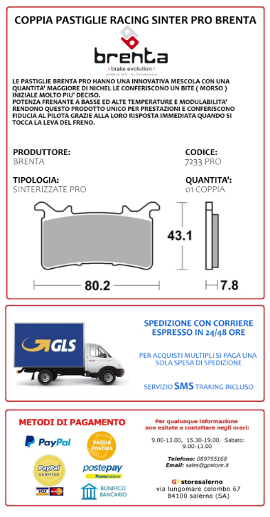 Immagine di 7233 PRO COPPIA PASTIGLIE BRENTA RACING SINTERIZZATE PRO PER BMW S 1000 RR DAL 2022 AL 2024