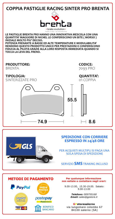 Immagine di 7093 PRO COPPIA PASTIGLIE BRENTA RACING SINTERIZZATE PRO PER APRILIA 660 PEGASO STRADA DAL 2005 AL 2011