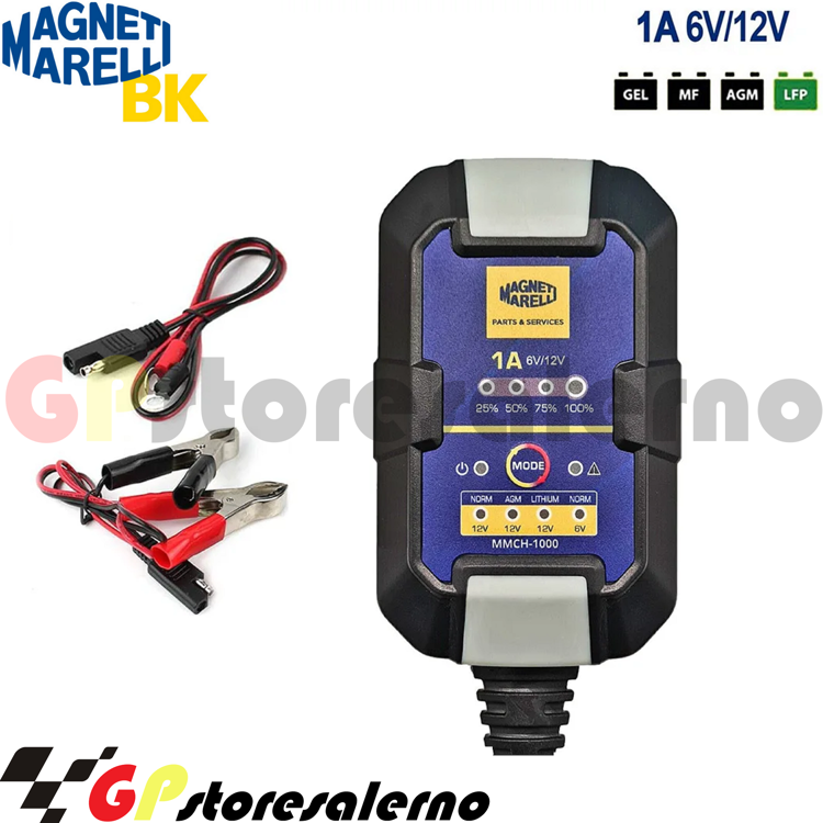 Immagine di 409390260 CARICABATTERIE MANTENITORE MAGNETI MARELLI UNIVERSALE MOTO SCOOTER ATV 6 12V 1A GEL MF AGM LITIO