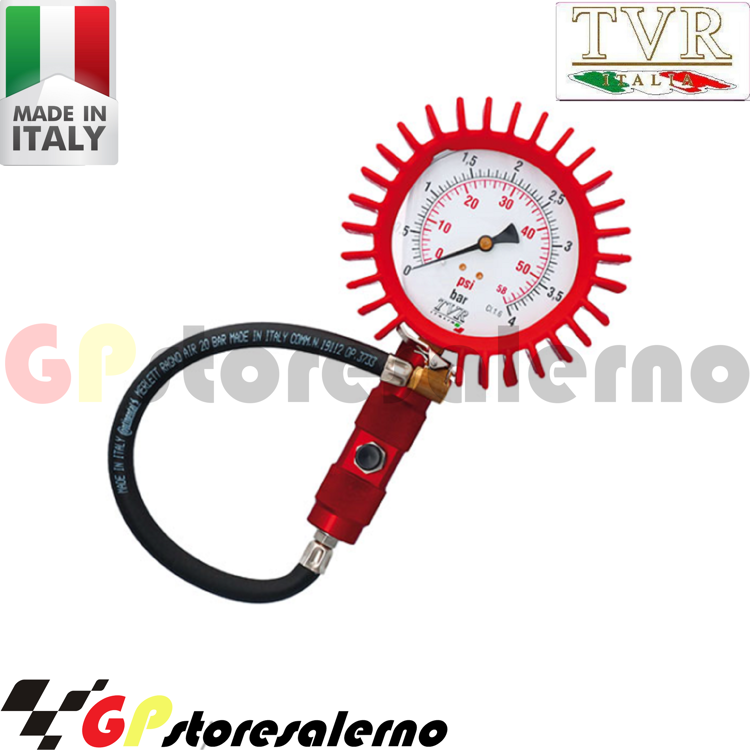 Immagine di MANOMETRO TVR CONTROLLO PRESSIONE PNEUMATICI RACING ALTA PRECISIONE PROFESSIONALE 100mm 4 BAR ERGAL ROSSO