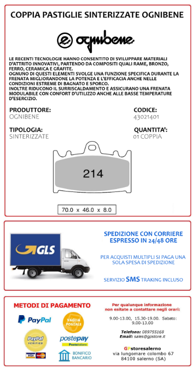 Immagine di 43021401 COPPIA PASTIGLIE FRENO ANTERIORI SINTERIZZATE OGNIBENE TROFEO KAWASAKI 900 GPZ R NINJA DAL 1990 AL 1996