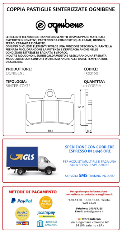 Immagine di 43021001 PASTIGLIE ANTERIORI SINTERIZZATE OGNIBENE YAMAHA 850 NIKEN GT ABS DAL 2019 AL 2022
